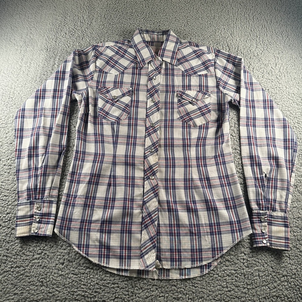 Vtg H Bar C Ranchwear Western Shirt Womens 36 Plaid Snap Front Long Tail USA